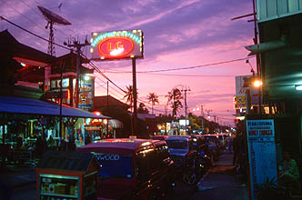 Bali Kuta evening lights on Jalan Legian
