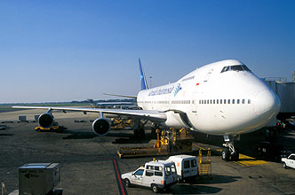 Garuda Indonesia Boeing 747-200 parking at Rome Fiumicino Airport
