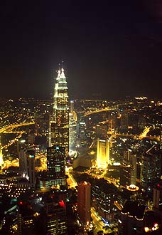 Kuala Lumpur Petronas Towers from KL Tower by night