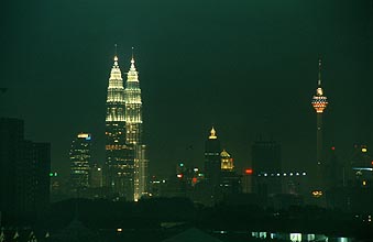 Kuala Lumpur skyline from outskirts by night