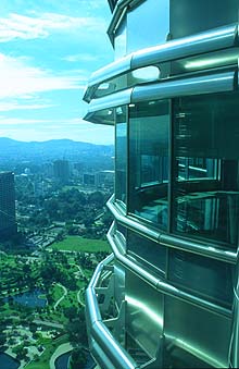 Petronas Twin Towers facade detail from skybridge