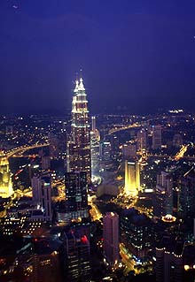 Petronas Twin Towers from KL Tower by night