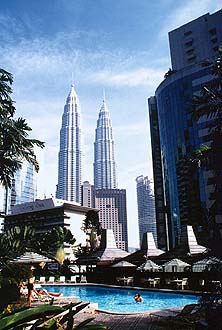 Kuala Lumpur Hilton Hotel pool and Petronas Towers