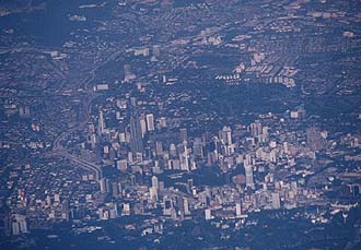 Kuala Lumpur city center from aircraft