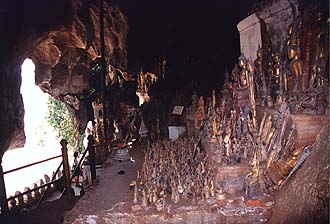 Buddha statues inside Pak Ou Cave