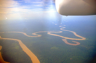 Miri Baram river from aircraft on flight to Mulu