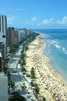 Recife, Boa Viagem beach from Recife Palace Hotel roof terrace