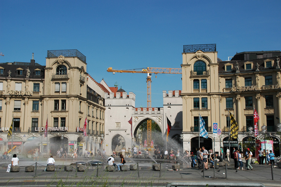 MUC Munich - Karlsplatz Stachus panorama with fountain and people 3008x2000