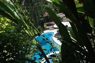 DPS Bali Ubud Bedulu Gubah Bali Exclusive Villas pool view from open-air restaurant 3008x2000