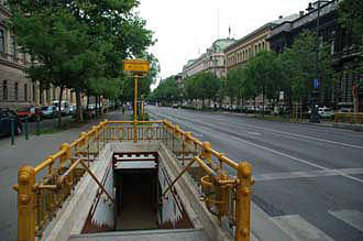 BUD Budapest - Andrassy ut street with trees and subway entrance 3008x2000