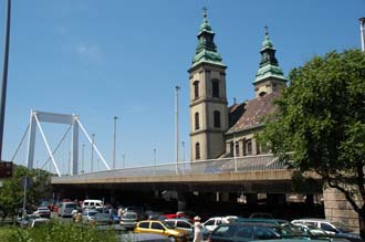 BUD Budapest - Inner-City Parish Church (Belvarosi Plebania Templom) oldest church in Hungary with Elizabeth Bridge 3008x2000