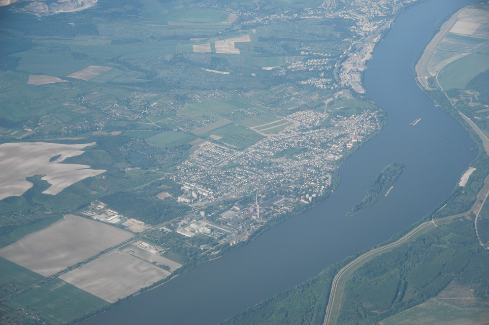 BUD Nyergesujfalu - Nyergesujfalu town in Komarom-Esztergom County, Hungary from aircraft 3008x2000
