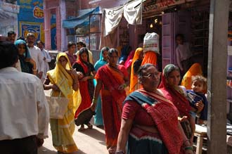 JAI Karauli in Rajasthan - busy street scene with women in colourful indian dress 3008x2000