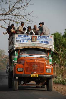 JAI Karauli in Rajasthan - local truck bus with friendly people on the roof3008x2000