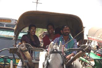AGR Agra - laughing women in horsecart taxi 3008x2000