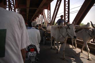 AGR Agra - oxen cart on the combined iron bridge over the Yamuna River for street and railway 3008x2000