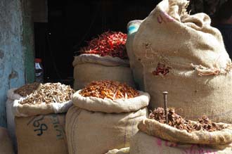 AGR Agra - spices in bags on sale on Kinari Bazaar in the Old Town Area 3008x2000