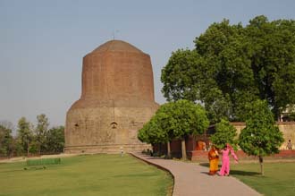 VNS Sarnath - Dhamekh Stupa in the landscaped gardens with archeological excavations marks the spot where the Buddha preached his famous sermon 3008x2000