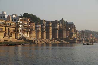 VNS Varanasi or Benares - Ghats lining the holy river Ganges at sunrise 3008x2000