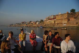 VNS Varanasi or Benares - boat ride on the Ganges with panorama view to the Ghats 3008x2000