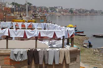 VNS Varanasi or Benares - clothes drying in the sun near Harishchandra Ghat 3008x2000