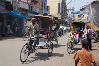 VNS Varanasi or Benares - cycle-rickshaws dominate the streets in the city center 01 3008x2000