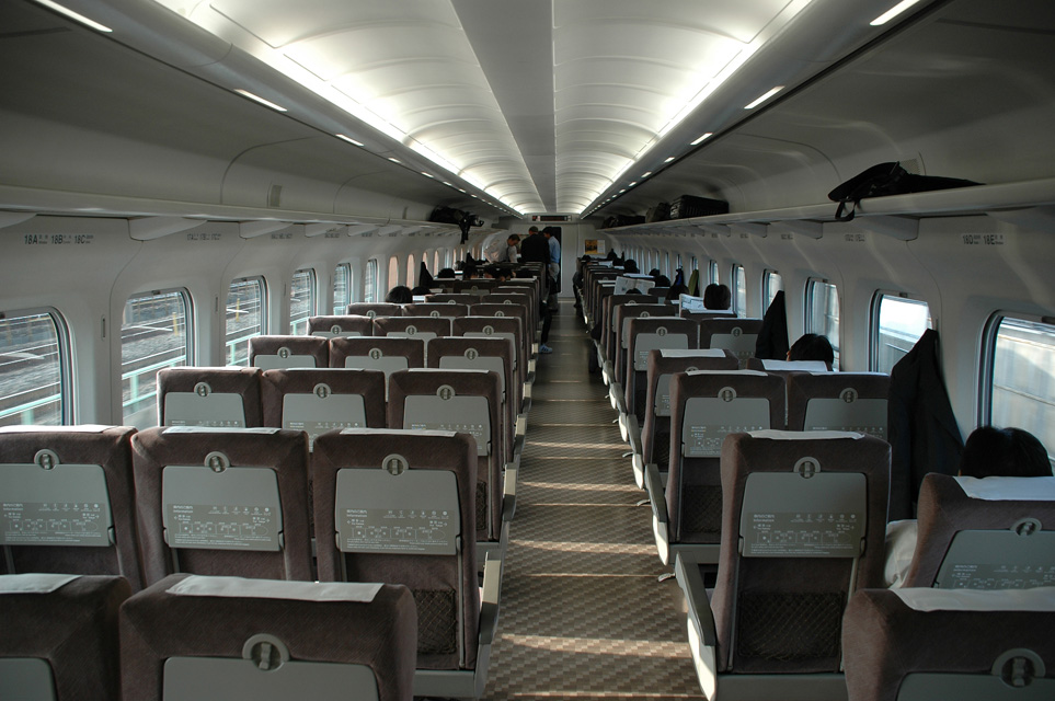 NRT Yokohama - interior view of a japanese Shinkansen bullet train from Tokyo Station to Hakone 3008x2000