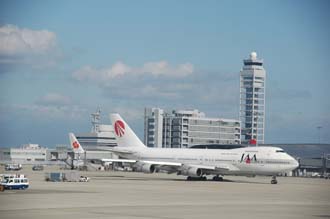 KIX Osaka International Airport - Tower with JAA Japan Asia Airways Boeing 747-200 aircraft 3008x2000