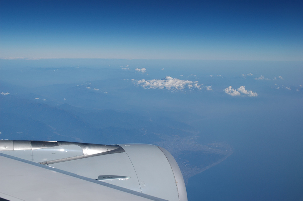 NRT Tokyo - japanese coastline and Mount Fuji or Fuji-san from aircraft on Lufthansa flight LH 714 from Munich to Tokyo Narita 3008x2000