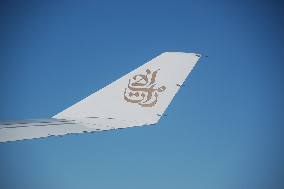 DXB Dubai International Airport - winglet of Emirates Airlines Airbus A330-200 aircraft in flight 3008x2000