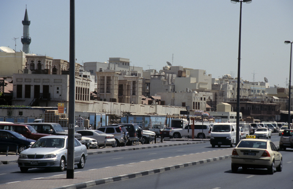 DXB Dubai creek - Baniyas Road in Deira with wind towers and traditional buildings 5340x3400