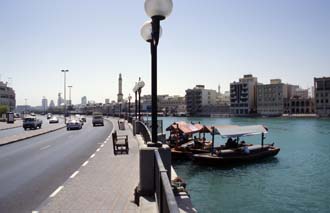 DXB Dubai creek - Baniyas Road in Deira with creek and abra boats 5340x3400