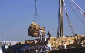 DXB Dubai - Deira dhow wharfage with crane loading cargo 02 5340x3400
