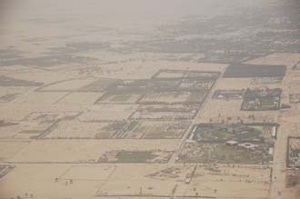 DXB Dubai from aircraft - residential area with trees on the border with the desert 07 3008x2000