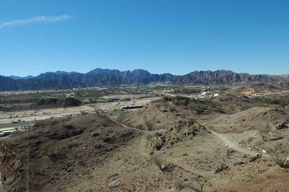 DXB Hatta - Hatta Town from hilltop with Hajar mountain backdrop 3008x2000