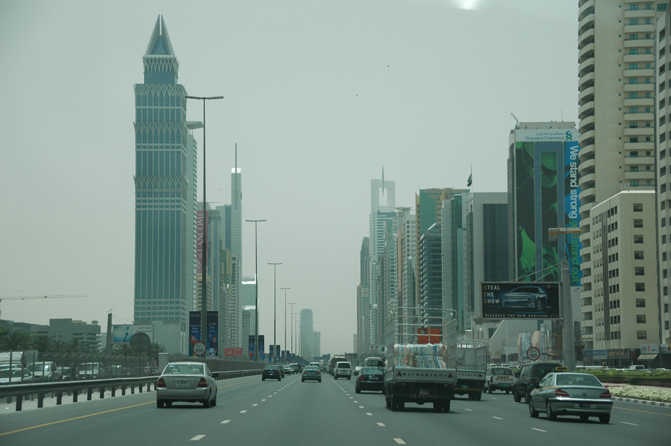 DXB Dubai Jumeirah Beach - Sheikh Zayed Road with The Tower and other skyscrapers 02 3008x2000